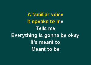 A familiar voice
It speaks to me
Tells me

Everything is gonna be okay
It's meant to
Meant to be