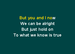 But you and I now
We can be alright

But just hold on
To what we know is true