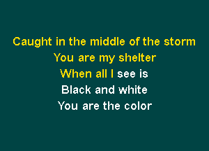 Caught in the middle of the storm
You are my shelter
When all I see is

Black and white
You are the color