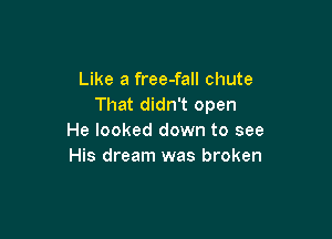 Like a free-fall chute
That didn't open

He looked down to see
His dream was broken