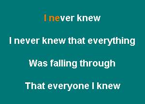 I never knew

I never knew that everything

Was falling through

That everyone I knew