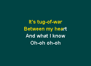 It's tug-of-war
Between my heart

And what I know
Oh-oh oh-oh