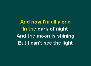 And now I'm all alone
In the dark of night

And the moon is shining
But I can't see the light