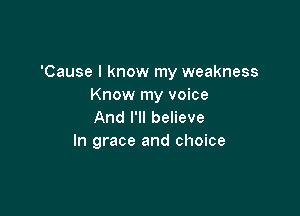 'Cause I know my weakness
Know my voice

And I'll believe
In grace and choice