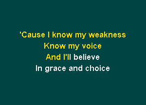'Cause I know my weakness
Know my voice

And I'll believe
In grace and choice