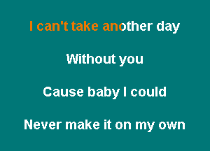 I can't take another day
Without you

Cause baby I could

Never make it on my own