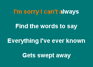 I'm sorry I can't always
Find the words to say

Everything I've ever known

Gets swept away