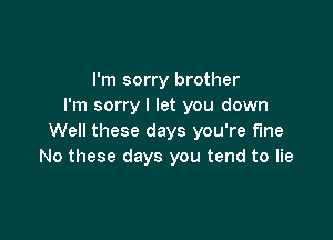 I'm sorry brother
I'm sorry I let you down

Well these days you're fine
No these days you tend to lie