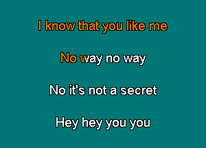 I know that you like me
No way no way

No it's not a secret

Hey hey you you