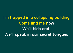 I'm trapped in a collapsing building
Come find me now

We'll hide and
We'll speak in our secret tongues