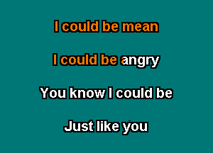 I could be mean

lcould be angry

You know I could be

Just like you