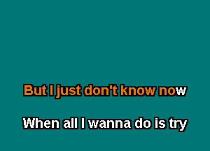 But ljust don't know now

When all I wanna do is try