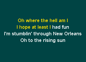 011 where the hell am I
I hope at least I had fun

I'm stumblin' through New Orleans
on to the rising sun