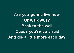 Are you gonna live now
Or walk away
Back to the wall

'Cause you're so afraid
And die a little more each day