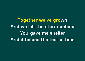 Together we've grown
And we left the storm behind

You gave me shelter
And it helped the test of time