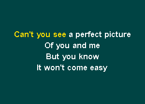 Can't you see a perfect picture
Of you and me

But you know
It won't come easy