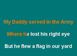 My Daddy served in the Army

Where he lost his right eye

But he flew a flag in our yard
