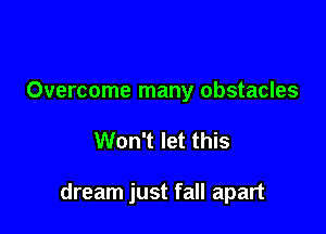 Overcome many obstacles

Won't let this

dream just fall apart