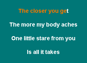 The closer you get

The more my body aches

One little stare from you

Is all it takes