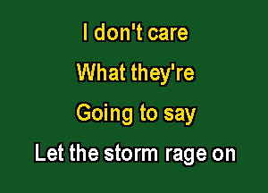 I don't care
What they're
Going to say

Let the storm rage on