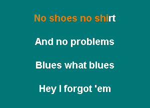 No shoes no shirt
And no problems

Blues what blues

Hey I forgot 'em