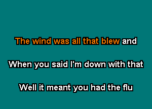 The wind was all that blew and

When you said I'm down with that

Well it meant you had the flu