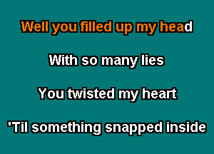 Well you filled up my head
With so many lies

You twisted my heart

'Til something snapped inside