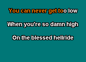 You can never get too low

When you're so damn high

On the blessed hellride