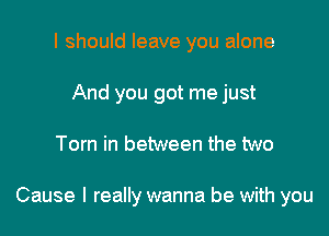 I should leave you alone
And you got me just

Tom in between the two

Cause I really wanna be with you