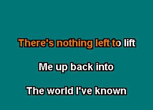 There's nothing left to lift

Me up back into

The world I've known