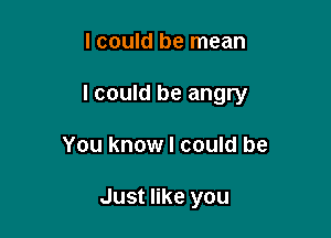 I could be mean

lcould be angry

You know I could be

Just like you