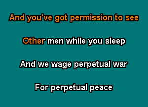And you've got permission to see

Other men while you sleep
And we wage perpetual war

For perpetual peace