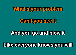 What's your problem
Can't you see it

And you go and blow it

Like everyone knows you will