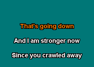 That's going down

And I am stronger now

Since you crawled away