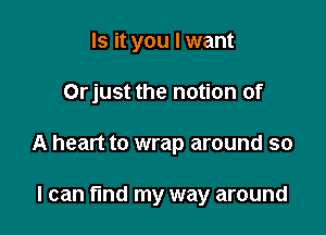 Is it you I want

Orjust the notion of

A heart to wrap around so

I can fmd my way around