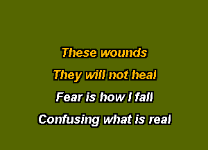 These wounds
They will not heal

Fear is how I fall

Confusing what is real