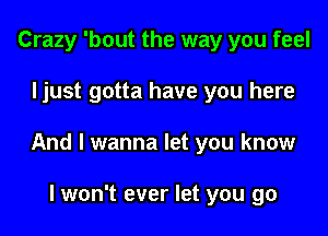 Crazy 'bout the way you feel

Ijust gotta have you here

And I wanna let you know

lwon't ever let you go