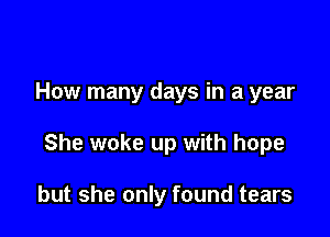 How many days in a year

She woke up with hope

but she only found tears