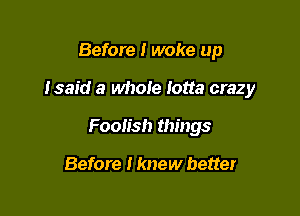 Before I woke up

Isaid a whole lotta crazy

Foolish things

Before I knew better