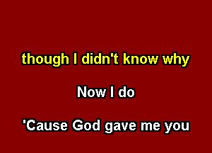 though I didn't know why

Now I do

'Cause God gave me you