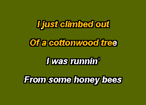 ljust climbed out
Of a cottonwood tree

I was runm'n'

From some honey bees