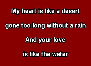 My heart is like a desert

gone too long without a rain

And your love

is like the water