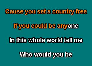 Cause you set a country free

If you could be anyone
In this whole world tell me

Who would you be