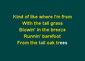 Kind of like where I'm from
With the tall grass
Blowin' in the breeze

Runnin' barefoot
From the tall oak trees