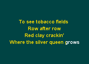 To see tobacco fields
Row after row

Red clay crackin'
Where the silver queen grows
