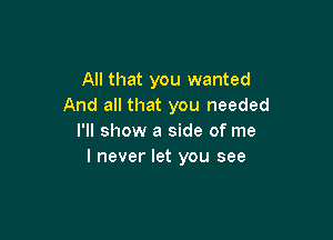 All that you wanted
And all that you needed

I'll show a side of me
I never let you see