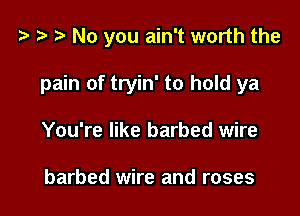 t3 re t) No you ain't worth the

pain of tryin' to hold ya

You're like barbed wire

barbed wire and roses