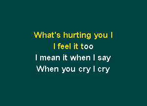 What's hurting you I
I feel it too

I mean it when I say
When you cry I cry