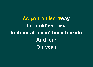As you pulled away
I should've tried
Instead of feelin' foolish pride

And fear
Oh yeah
