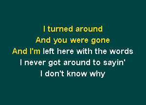 I turned around
And you were gone
And I'm left here with the words

I never got around to sayin'
I don't know why